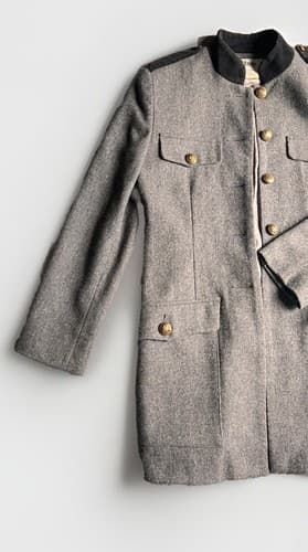 "STAGE" Vintage Military-Style Gray Wool Jacket w/ Brass Buttons - Women Sz 6 - Thumbnail 2