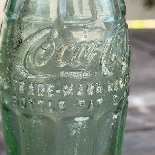 Coca Cola Vintage Embossed Green Heavy Glass Bottle Paterson NJ - Thumbnail 2