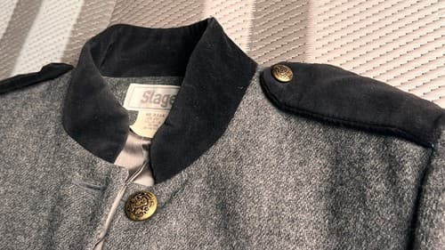 "STAGE" Vintage Military-Style Gray Wool Jacket w/ Brass Buttons - Women Sz 6 - Thumbnail 9