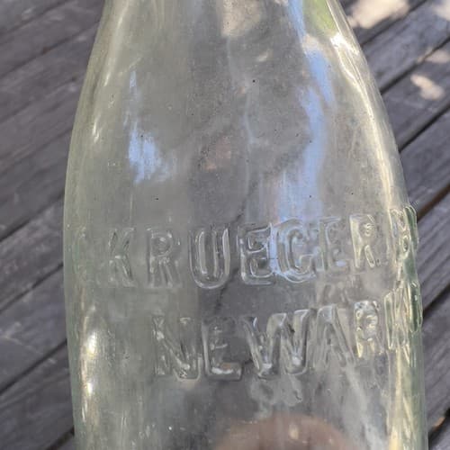 Vintage C. Krueger Brewing Company Newark NJ Green Aqua Glass Beer Bottle - Thumbnail 2