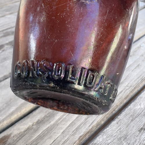 Consolidated Bottling Newark NJ AMBER BOWLING PIN SHAPE SODA BOTTLE - Thumbnail 3