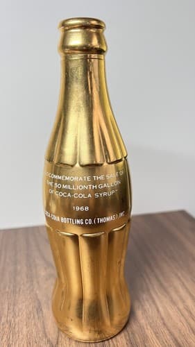 Very Rare 1968 Gold Coca Cola Commemorative Bottle 50mil gallon - Thumbnail 3
