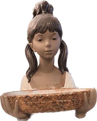 Lladro vintage 17" Gardener Girl bust retired sculpture Large rare with bowl - Thumbnail 3