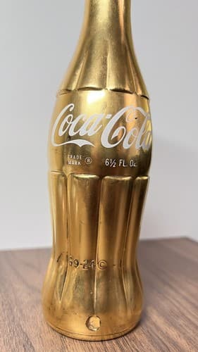 Very Rare 1968 Gold Coca Cola Commemorative Bottle 50mil gallon - Thumbnail 2