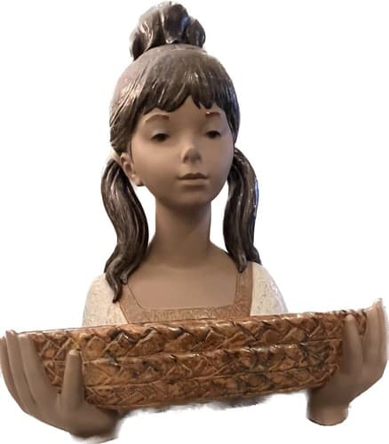 Lladro vintage 17" Gardener Girl bust retired sculpture Large rare with bowl - Thumbnail 4