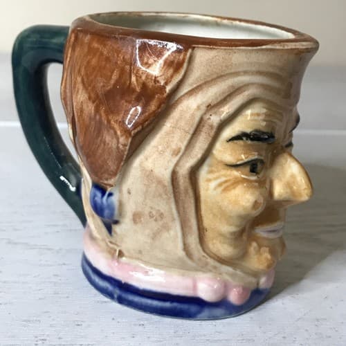 Vintage Japan Ceramic Toby Jug Mug Granny Old Lady Winking 3" Tall - Thumbnail 2