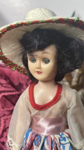 Vintage Lot of Celluloid 8" dolls traditional costumes , sleepy eyes,mohair hair - Thumbnail 4