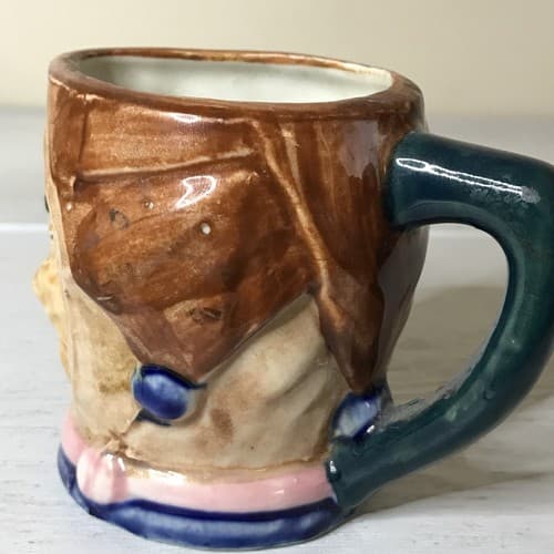 Vintage Japan Ceramic Toby Jug Mug Granny Old Lady Winking 3" Tall - Thumbnail 3