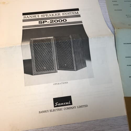 Sansui SP-2000 Speaker Operating Manual Hi Fi Component Brochure w/warranty card - Thumbnail 2