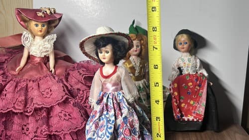 Vintage Lot of Celluloid 8" dolls traditional costumes , sleepy eyes,mohair hair - Thumbnail 2