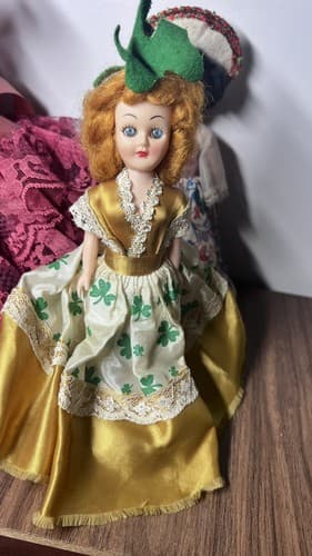 Vintage Lot of Celluloid 8" dolls traditional costumes , sleepy eyes,mohair hair - Thumbnail 9