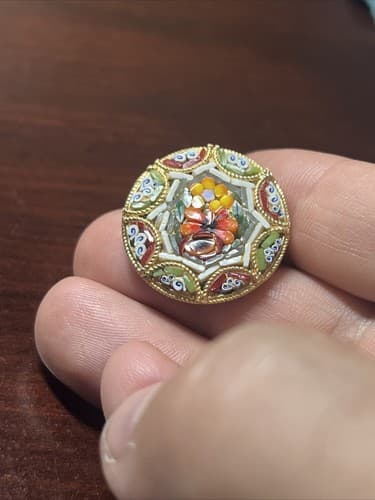 Vintage Italian Micro Mosaic Floral Pin Brooch 1" - Thumbnail 2