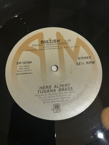HERB ALPERT - TIJUANA BRASS - BULLISH - ORIENTAL EYES - 1983 - 45 RPM RECORD - Thumbnail 2