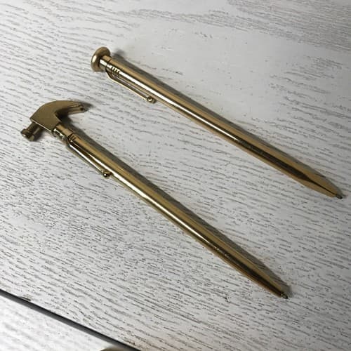 VINTAGE BRADLEY WRITING INSTRUMENT GOLD TONE PEN SET HAMMER & NAIL IN BOX - Thumbnail 5