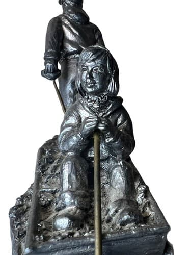 Michael Ricker pewter figurine-- Boy pulling cart with girl inside 1996 7"x4" - Thumbnail 6