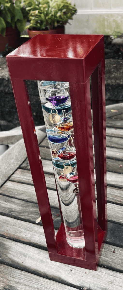 Galileo Glass Thermometer In Wood Frame 7 Colored Glass Spheres 14.5” Tall - Thumbnail 3