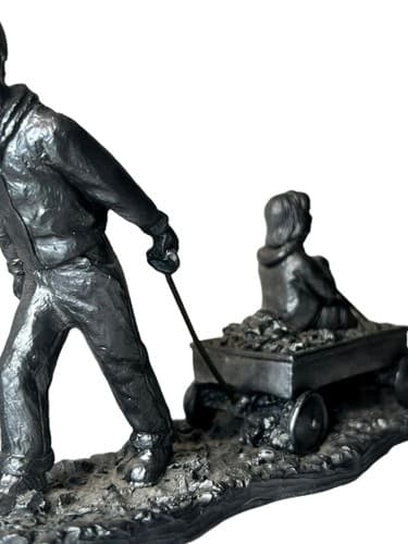 Michael Ricker pewter figurine-- Boy pulling cart with girl inside 1996 7"x4" - Thumbnail 2