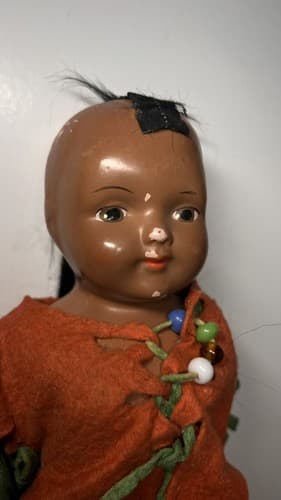 Antique Native American Indian Doll Composition Head And Arms, D.T.C. (Dominion) - Thumbnail 3