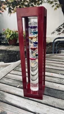 Galileo Glass Thermometer In Wood Frame 7 Colored Glass Spheres 14.5” Tall - Thumbnail 5