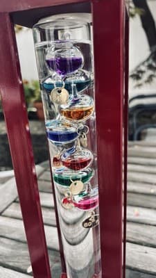 Galileo Glass Thermometer In Wood Frame 7 Colored Glass Spheres 14.5” Tall - Thumbnail 4