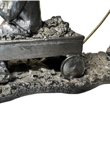 Michael Ricker pewter figurine-- Boy pulling cart with girl inside 1996 7"x4" - Thumbnail 4