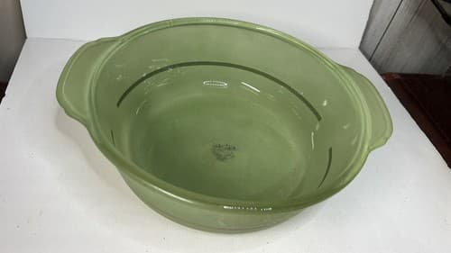 Rare Fire King MCM 2qt glazed covered casserole by Cera avocado gold 1950's-60's - Thumbnail 7