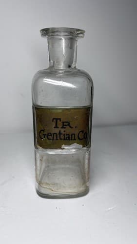 Antique Apothecary Tr Gentian Glass Medicine Bottle & No Stopper 1880s