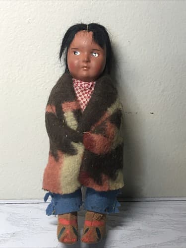 Vintage Skookum Indian Native American 6.5" Doll Comp Bully Good Label