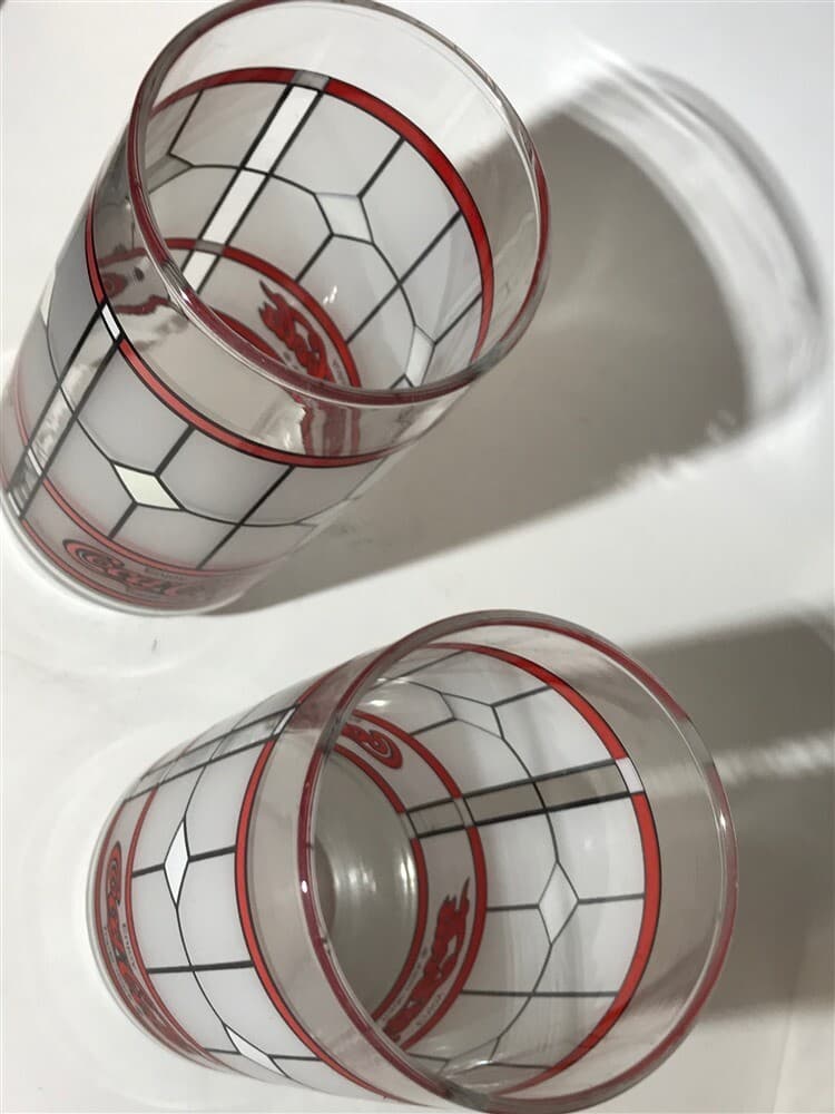 2 Coca Cola Drinking Glass VINTAGE TIFFANY STYLE Coke FROSTED STAINED GLASS - Thumbnail 3