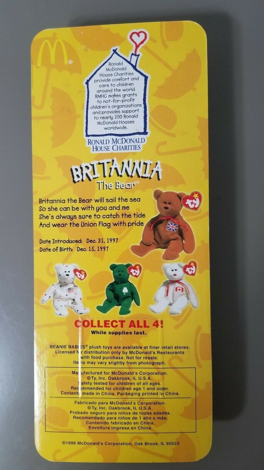 Britannia the Bear Ty Beanie Baby McDonald's Exclusive *Tag Errors* - Thumbnail 3