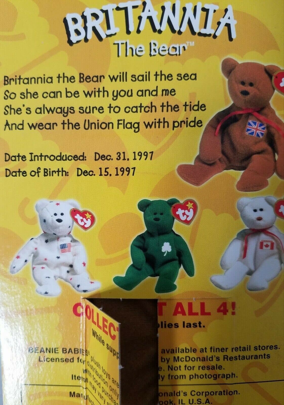 Britannia the Bear Ty Beanie Baby McDonald's Exclusive *Tag Errors* - Thumbnail 5