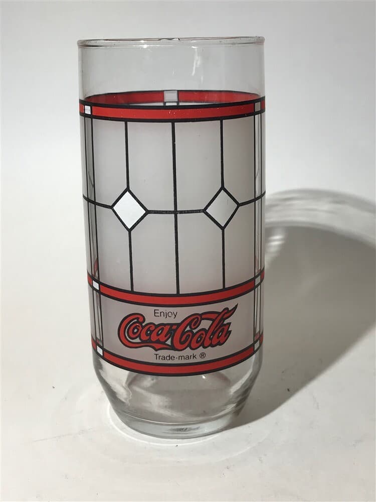2 Coca Cola Drinking Glass VINTAGE TIFFANY STYLE Coke FROSTED STAINED GLASS - Thumbnail 5