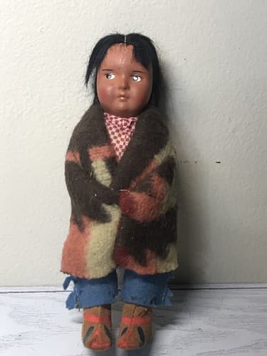 Vintage Skookum Indian Native American 6.5" Doll Comp Bully Good Label - Thumbnail 5