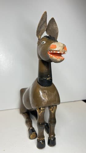 Antique Schoenhut Hand Painted Carved Wooden Humpty Dumpty Circus Donkey Toy - Thumbnail 9