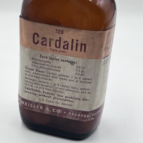 Vintage Cardalin Aminophylline , Irwin, Neisler Bottle Collectible Display only - Thumbnail 2