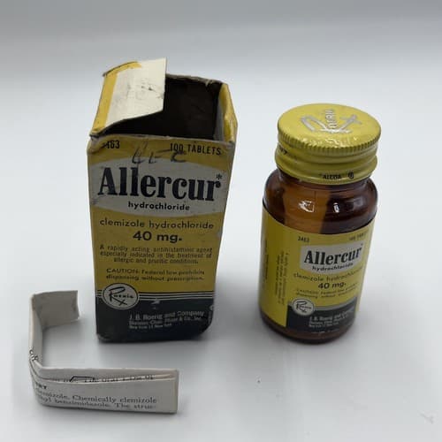 Vintage 1950's Allercur hydrochloride Medicine Bottle Collectible Empty