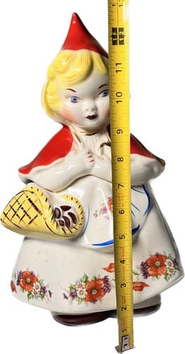 Vintage Hull Pottery Little Red Riding Hood Cookie Jar With Lid 1940's - Thumbnail 2