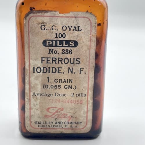 Vintage Lilly Ferrous Iodide Amber Pharmacy Bottle Collectible for display - Thumbnail 4