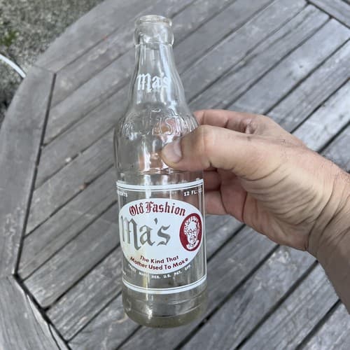Vintage 1944 Old Fashion Ma's Soda Bottle Embossed w/ nice graphics - Thumbnail 2