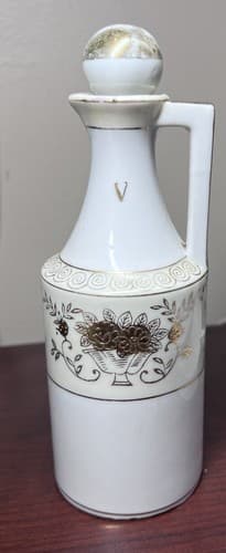 Vintage Gold Decorated White Japan Porcelain Vinegar decanter 7" - Thumbnail 3