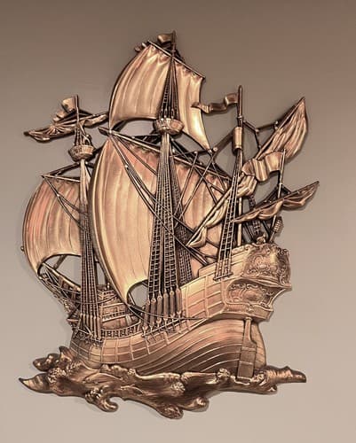 Vintage 1958 Dart Industries #3663 Pirate Ship Shiny Gold Wall Art 28”x22"