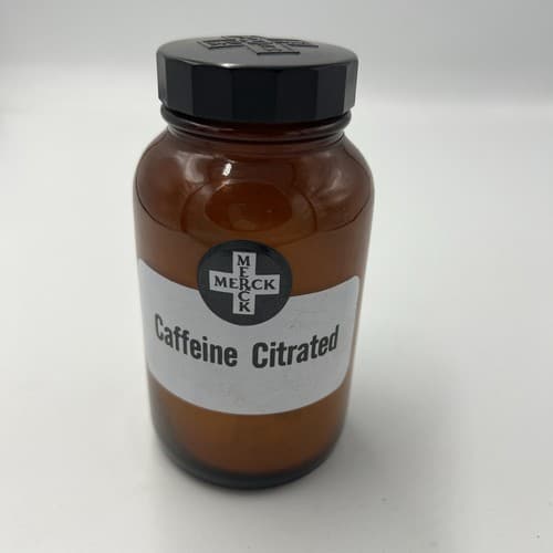 4.75" Merck Caffeine Citrated Antique Amber Apothecary Pharmacy Medicine Bottle