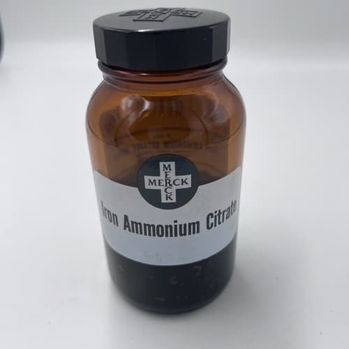 4.75" Merck Iron Ammonium Citrate Antique Amber Apothecary Pharmacy Bottle - Thumbnail 2
