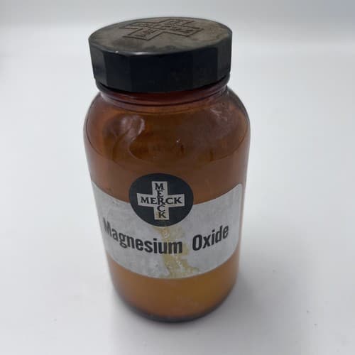 4.75" Merck Magnesium Oxide Antique Amber Apothecary Pharmacy Dispensary Bottle - Thumbnail 2