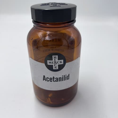 4.75" Merck Acetanilid Antique Amber Apothecary Pharmacy Dispensary Bottle - Thumbnail 2