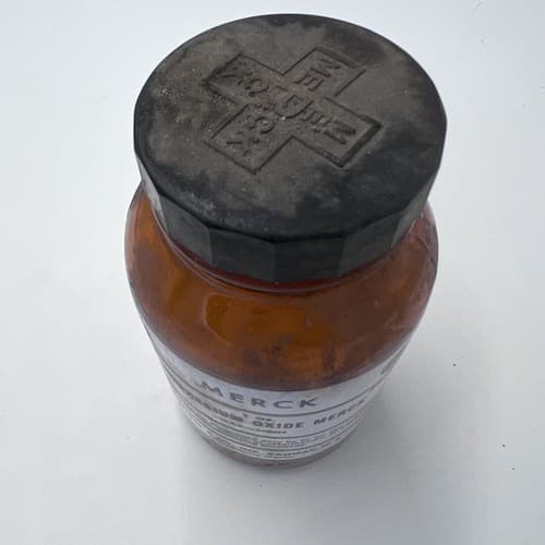 4.75" Merck Magnesium Oxide Antique Amber Apothecary Pharmacy Dispensary Bottle - Thumbnail 3