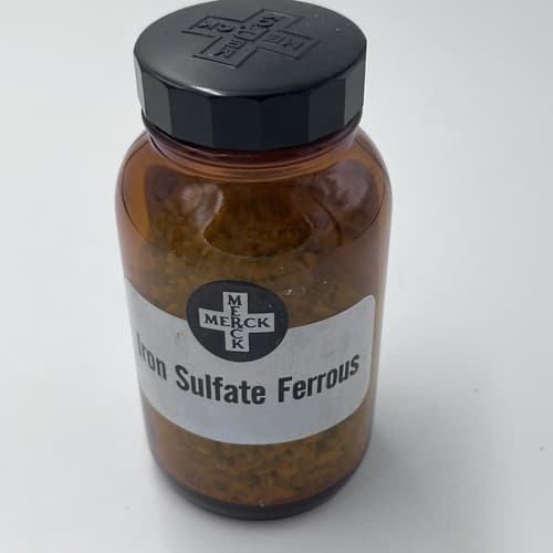4.75" Merck Iron Sulfate Ferrous Antique Amber Apothecary Pharmacy Bottle - Thumbnail 2