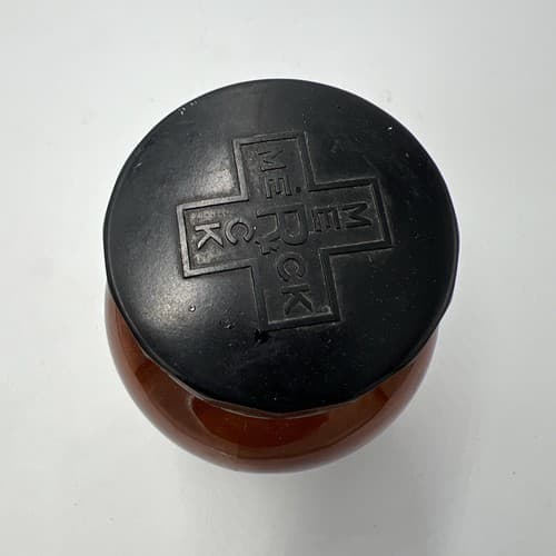 4.75" Merck Caffeine Citrated Antique Amber Apothecary Pharmacy Medicine Bottle - Thumbnail 4