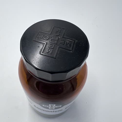 4.75" Merck Iron Ammonium Citrate Antique Amber Apothecary Pharmacy Bottle - Thumbnail 3