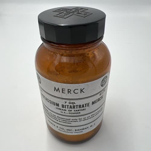 4.75" Merck Potassium Bitartrate 7oz Antique Amber Apothecary Pharmacy Bottle